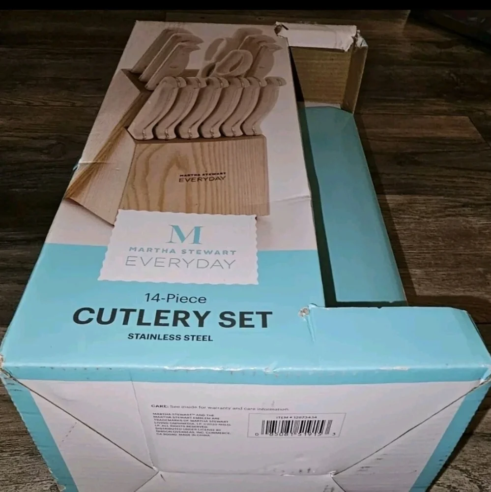 Martha Stewart White Knife Set with Wooden Block 13pc Set New B33